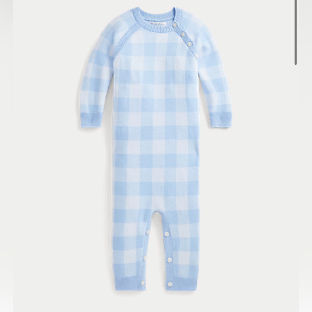 NWT Ralph Lauren Gingham Cotton Sweater Coverall - 3 Months